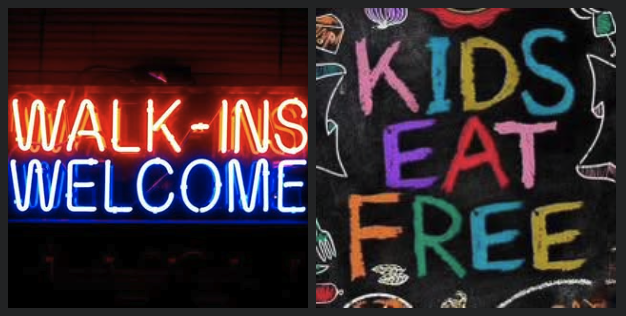 Dreams on Crown Kids Eat Free sign